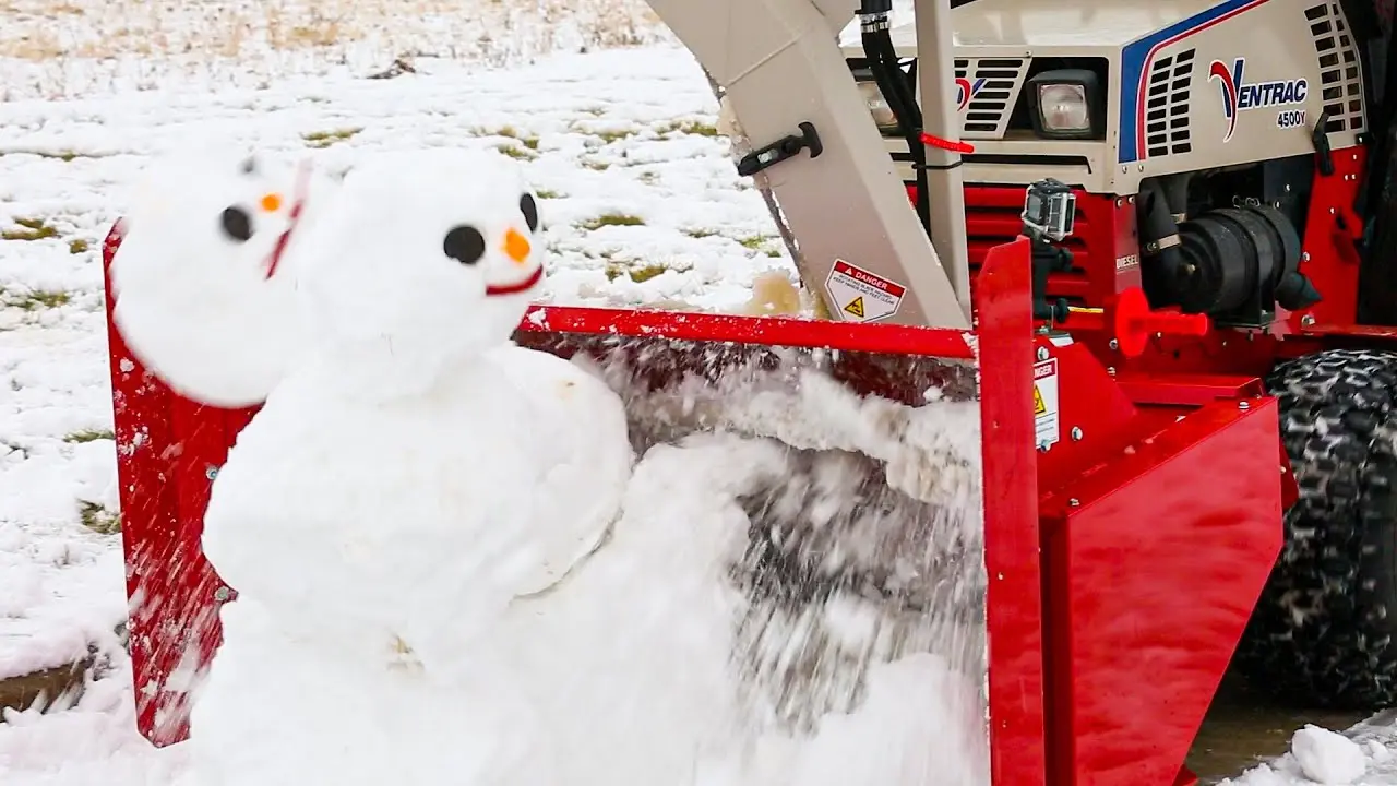 Tractor Snow Blower Destroys Snow Family