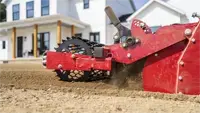The Soil Cultivator is PTO driven and has broad tines for processing high volumes of soil.