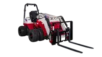 Handle palletized materials effortlessly with the Ventrac Pallet Forks, rated for 410 lbs lifting capacity on level ground — perfect for landscapers and material suppliers.