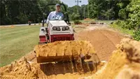 HE482 Power Bucket Transport sand piles to any area of the yard with the Power Bucket, making yard leveling and prep faster and more efficient.