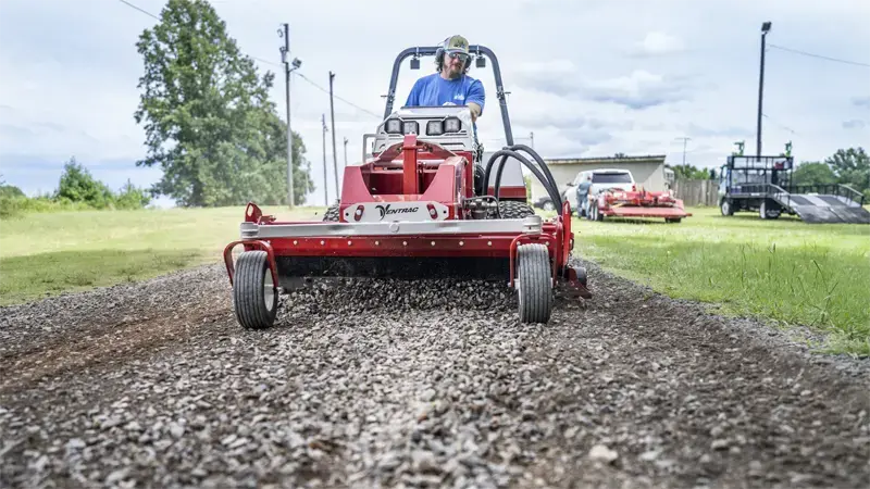 Use forward or backward drum rotation to rework gravel surfaces, bringing fines up and smoothing bumps.