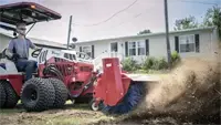 KJ Broom The Power Broom makes yard cleanup after stump removal efficient, sweeping chips and debris into piles for fast collection and disposal.