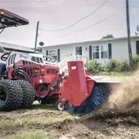 KJ Broom The Power Broom makes yard cleanup after stump removal efficient, sweeping chips and debris into piles for fast collection and disposal.