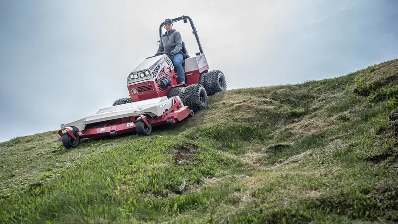 The Ventrac Finish Mower adapts to steep inclines, ensuring consistent, professional-grade mowing results on hilly landscapes.