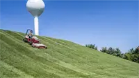 Finish Mower Maintain retention ponds effortlessly; the Ventrac Finish Mower's floating deck adapts to uneven ground, providing a clean finish.
