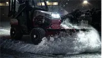 SE530 V-Blade Clearing snow before sunrise is simple with the SE530 V-Blade, and the Ventrac winter cab keeps operators sheltered from wind and snow while they prepare walkways and lots for the day ahead.