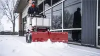 NV360 V-Blade When clearing sidewalks in front of businesses after a heavy snowstorm, the NV360 V-Blade’s wings and trip-edge combine to efficiently push snow off walkways while minimizing impact to edges and curbs.